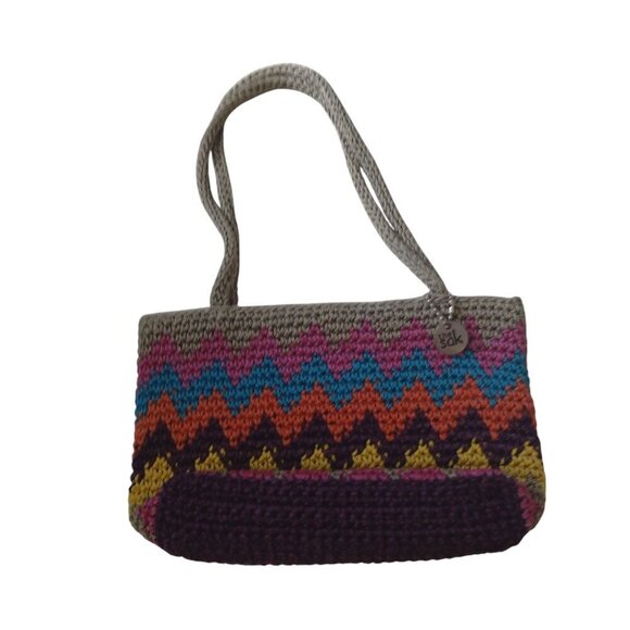 The SAK Multicolor Zig Zag Striped Zippered Crochet Double Strap Purse Boho - Picture 5 of 5